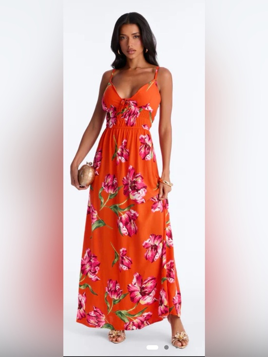 miami Dresses & Skirts - miami Red Coral Floral Tie-Front Maxi Skirt